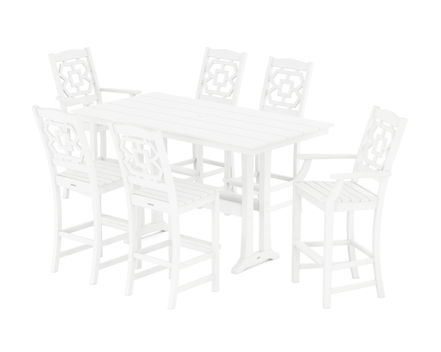 Chinoiserie 7-Piece Farmhouse Bar Set with Trestle Legs