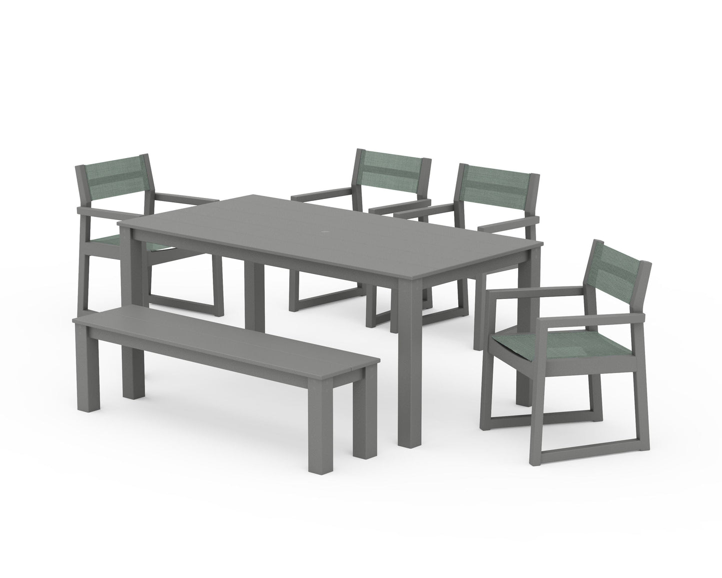 EDGE Sling Arm Chair 6-Piece Parsons Dining Set with Bench