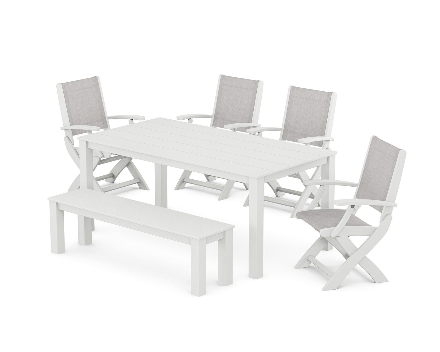 Coastal Folding Chair 6-Piece Parsons Dining Set with Bench