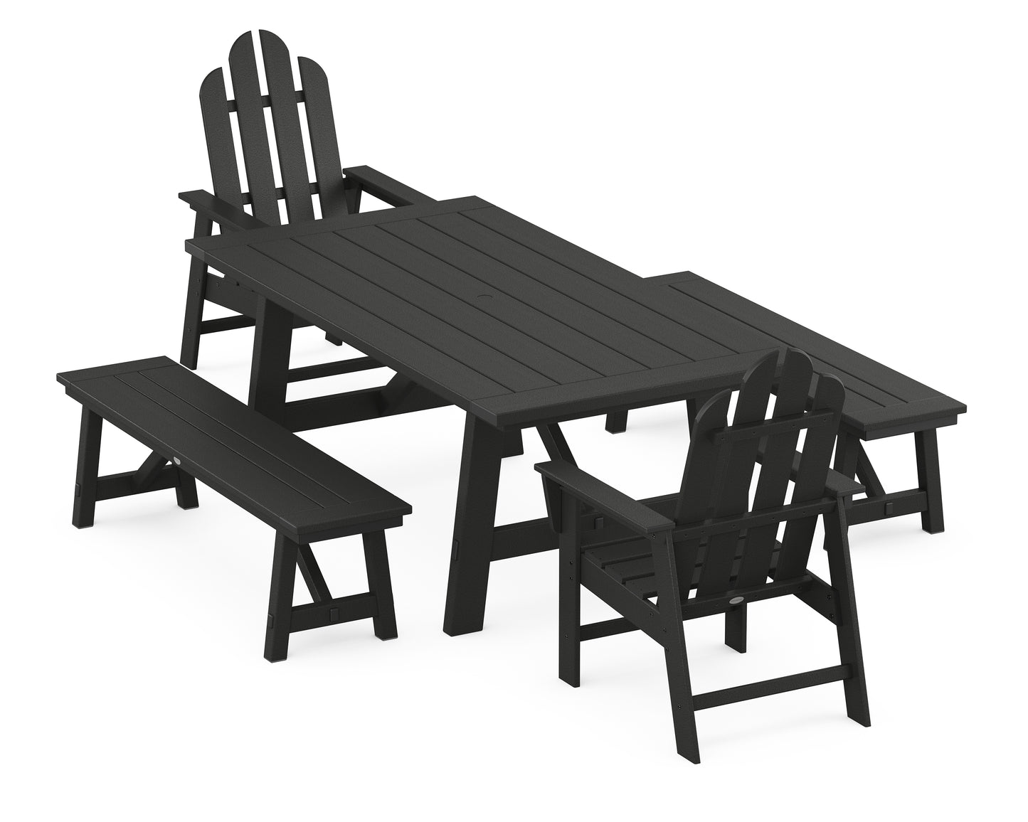 Long Island 5-Piece Rustic Farmhouse Dining Set With Benches