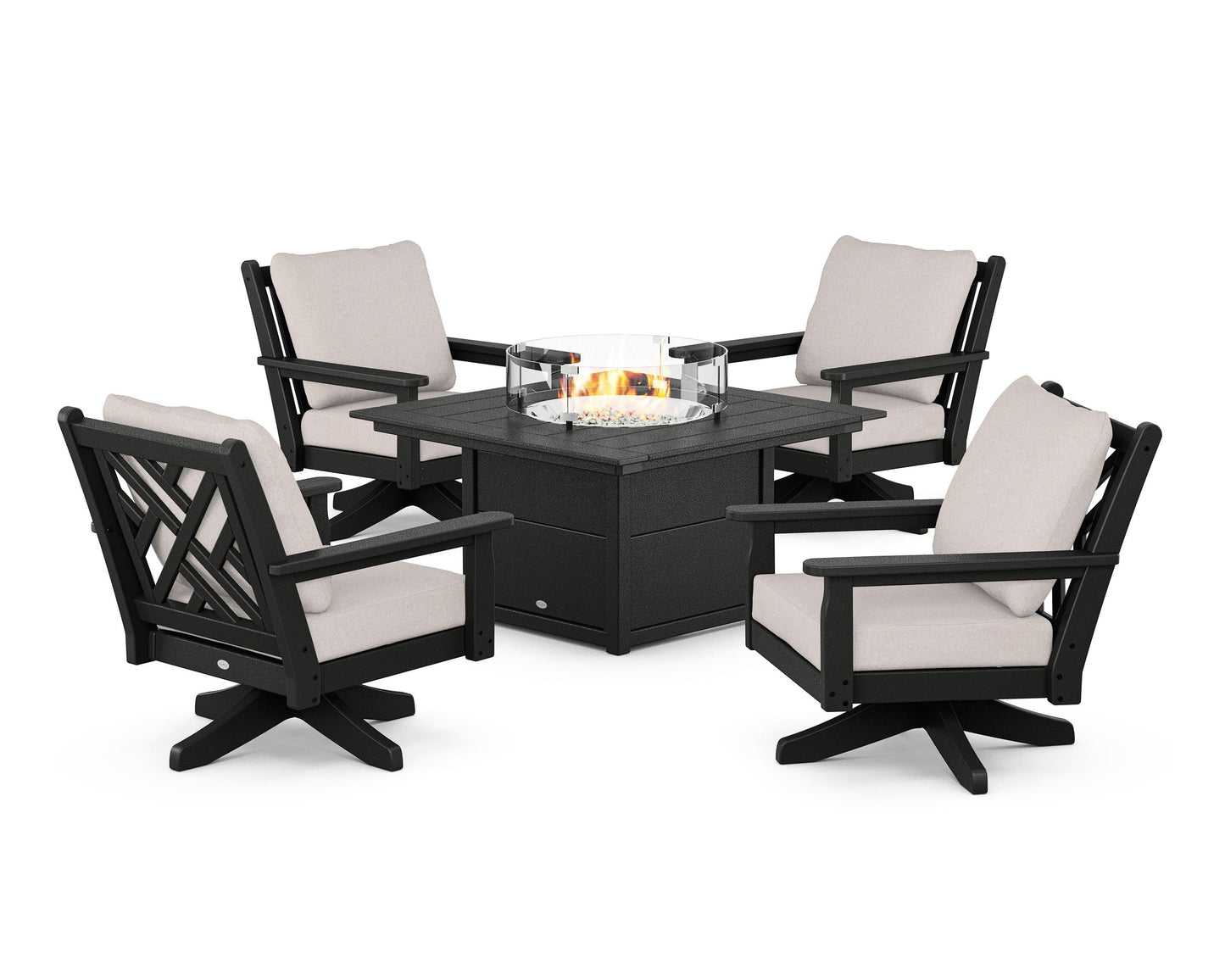 Chippendale 5-Piece Deep Seating Swivel Conversation Set with Fire Pit Table