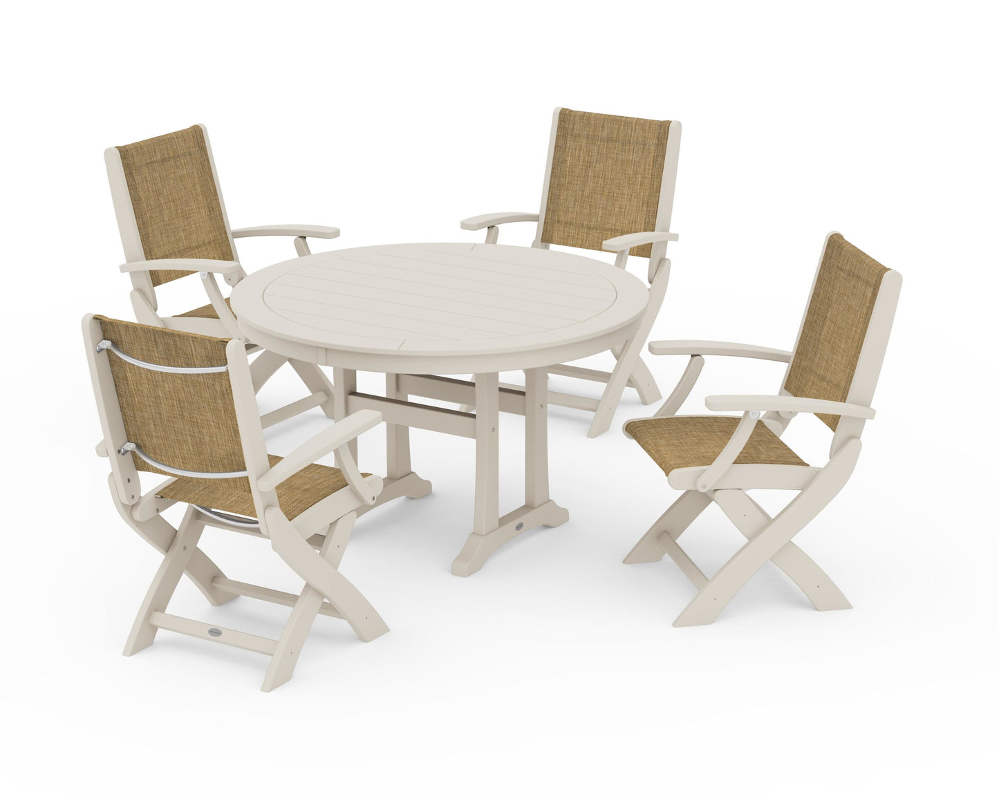 Coastal Folding Chair 5-Piece Round Dining Set with Trestle Legs