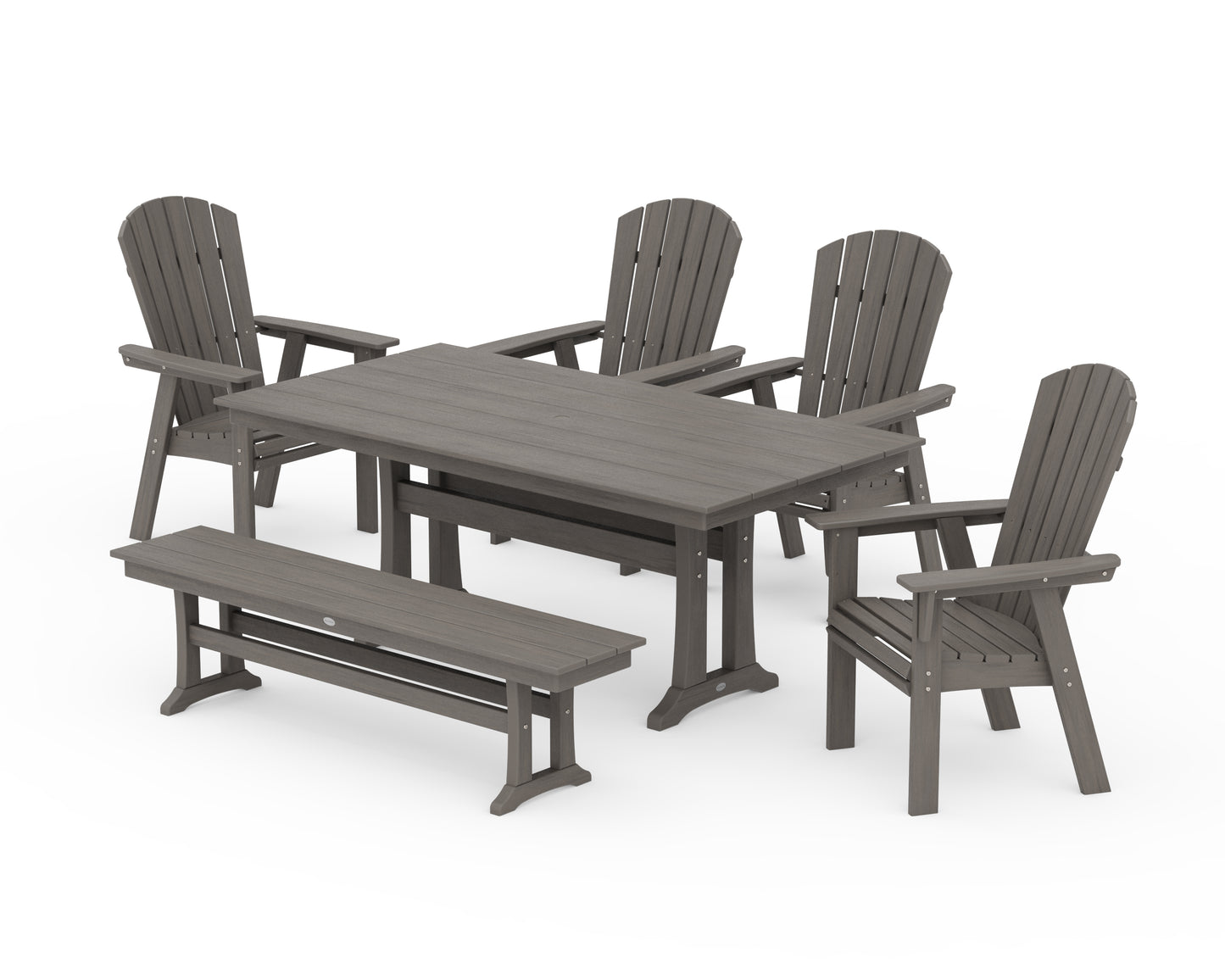 Nautical Curveback Adirondack 6-Piece Farmhouse Dining Set with Trestle Legs and Bench