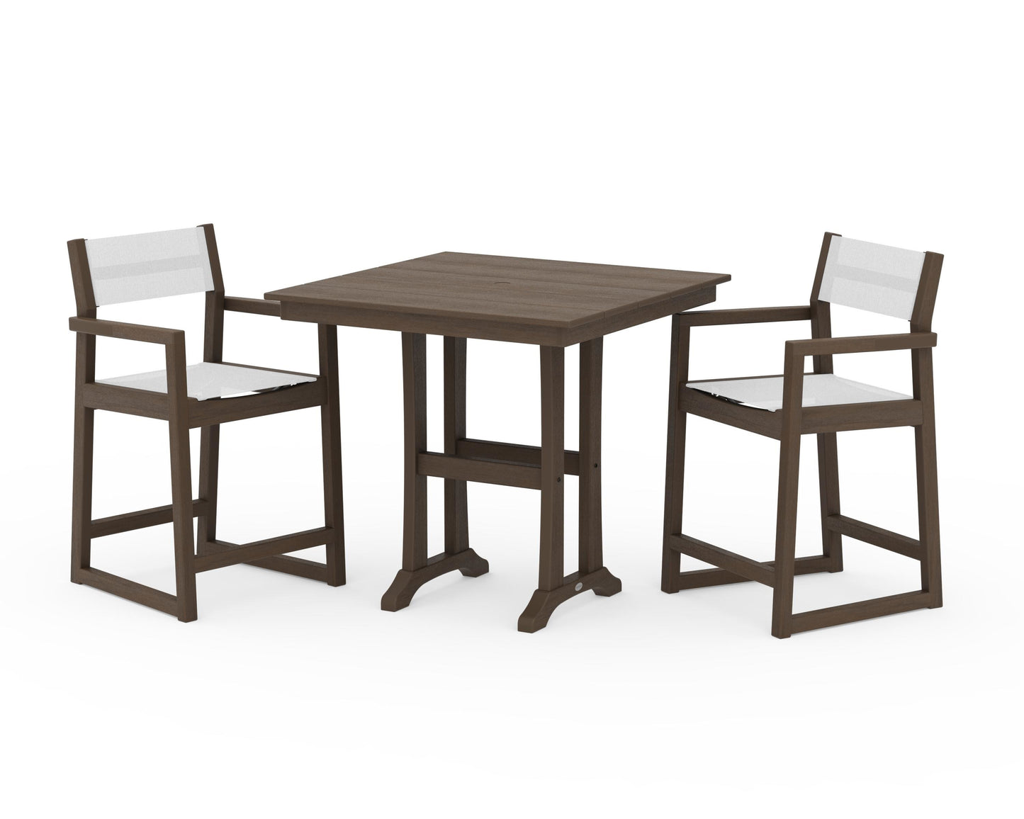 EDGE Sling Arm Chair 3-Piece Farmhouse Counter Set with Trestle Legs