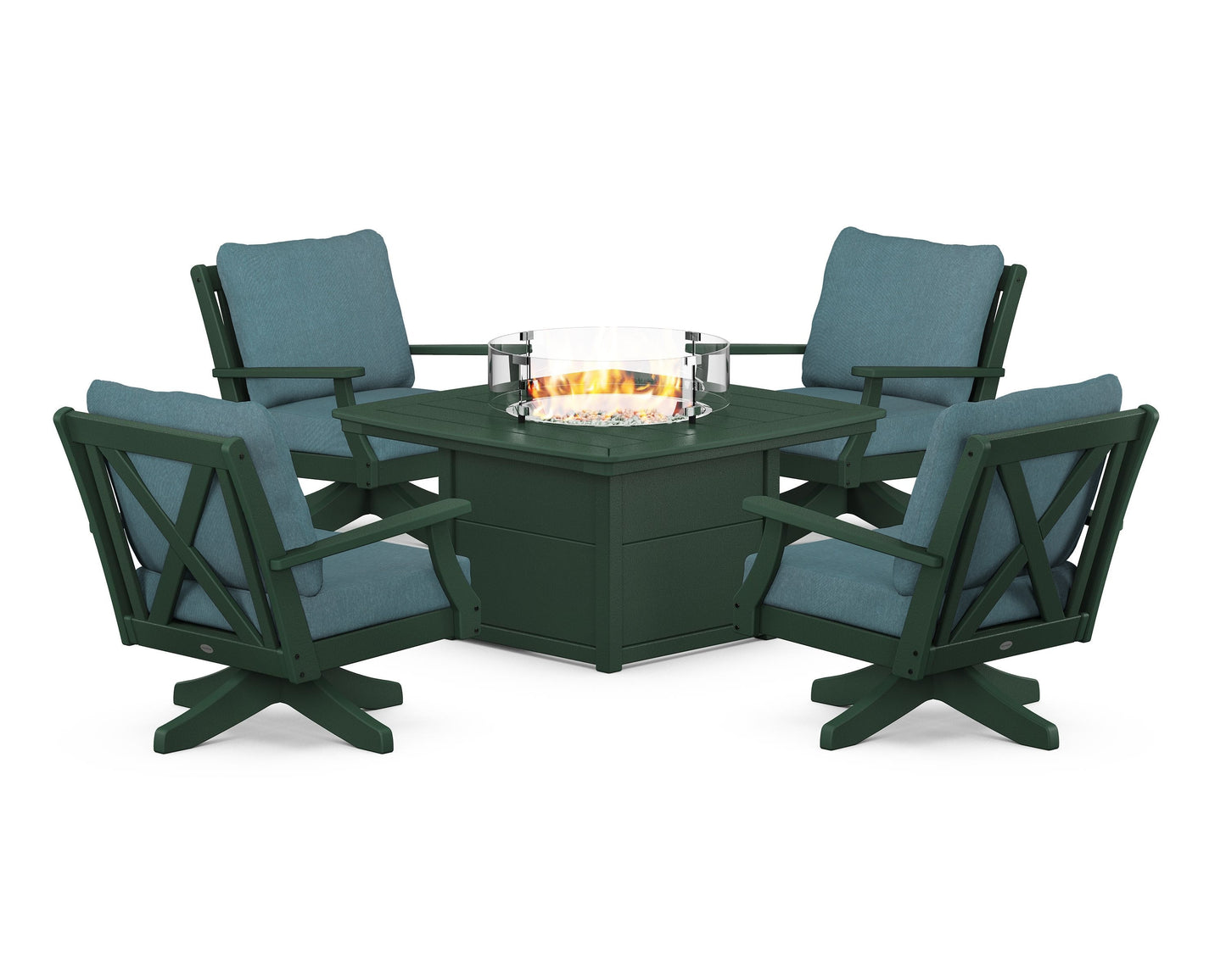 Braxton 5-Piece Deep Seating Swivel Conversation Set with Fire Pit Table