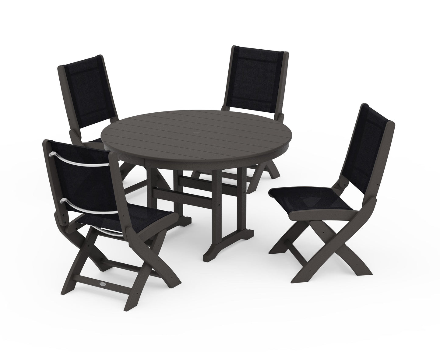 Coastal Folding Side Chair 5-Piece Round Dining Set