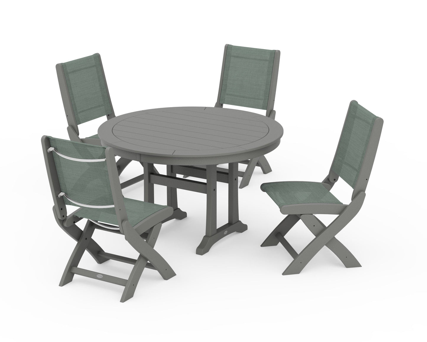 Coastal Folding Side Chair 5-Piece Round Dining Set With Trestle Legs