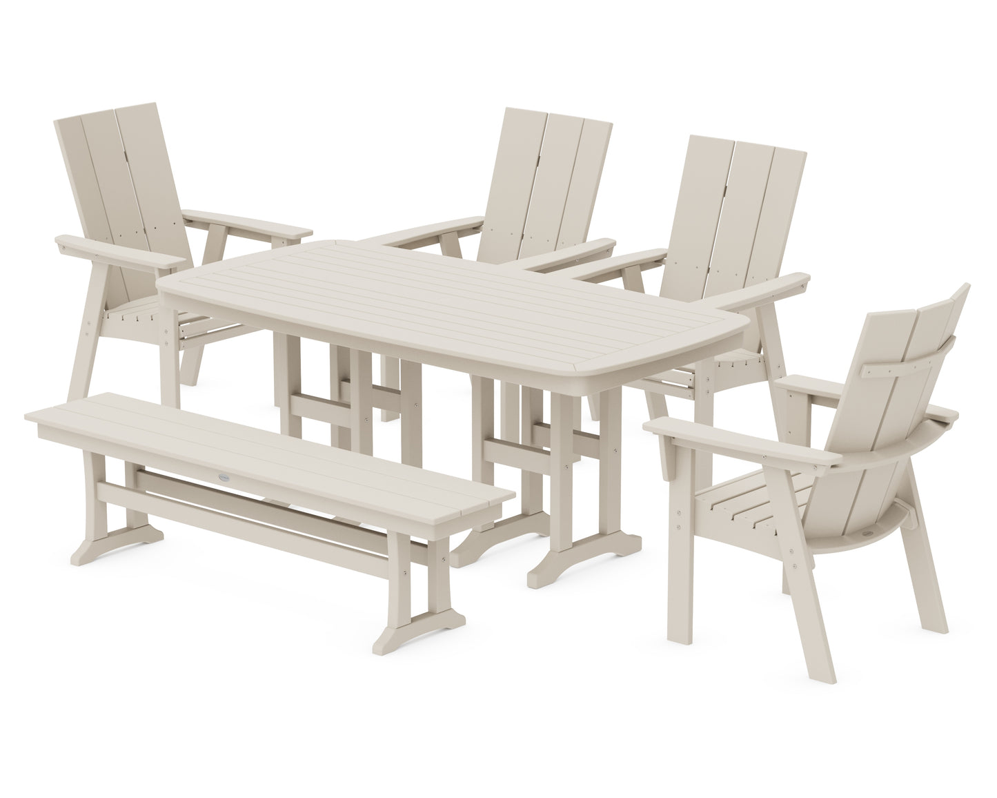 Modern Curveback Adirondack 6-Piece Dining Set with Bench
