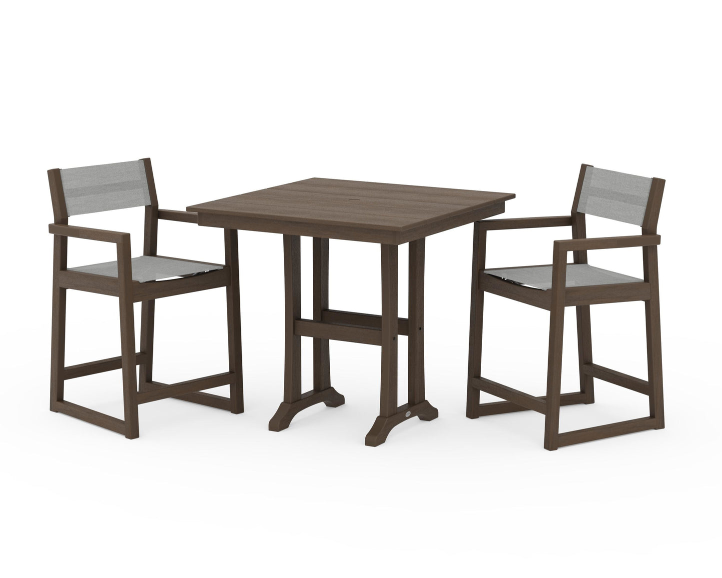 EDGE Sling Arm Chair 3-Piece Farmhouse Counter Set with Trestle Legs