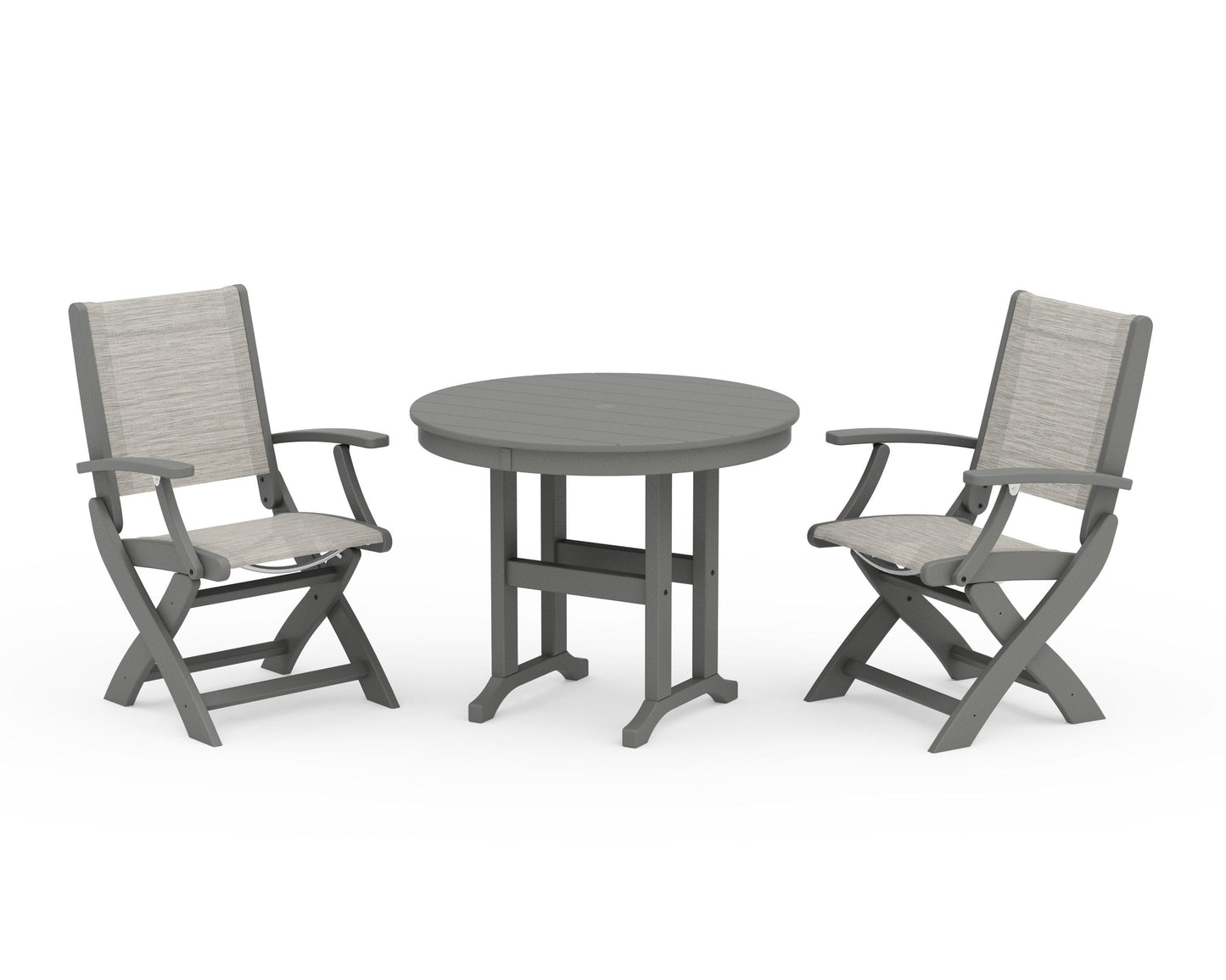 Coastal Folding Chair 3-Piece Round Dining Set