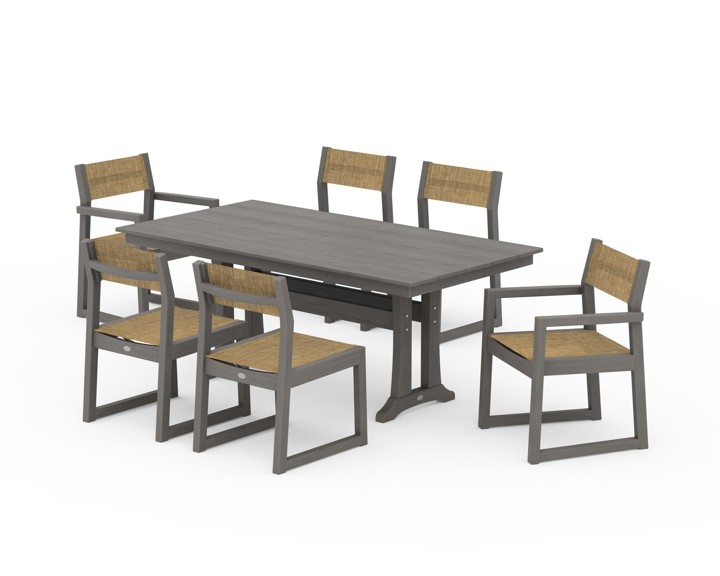 EDGE Sling 7-Piece Farmhouse Trestle Dining Set
