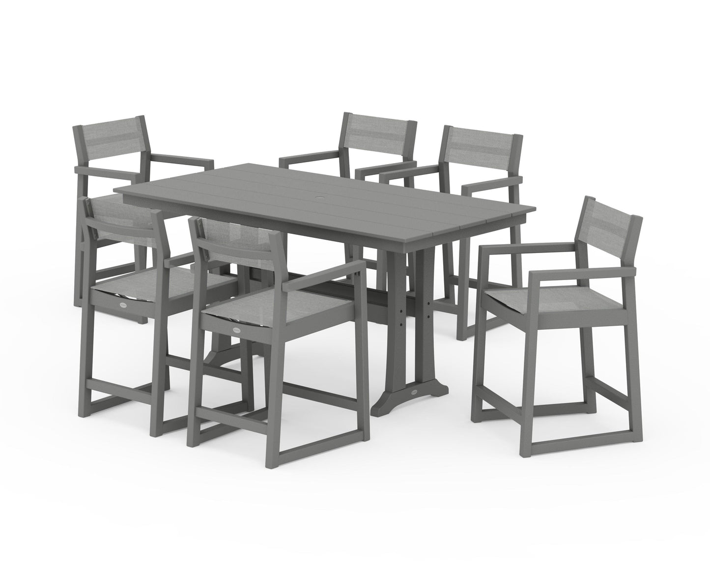 EDGE Sling Arm Chair 7-Piece Farmhouse Counter Set with Trestle Legs