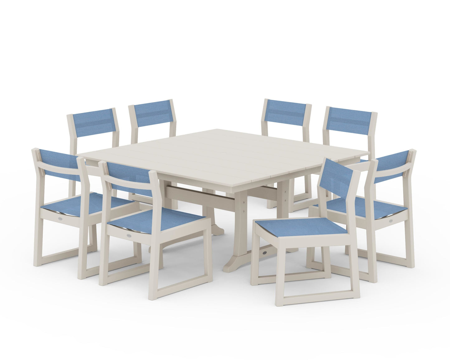 EDGE Sling Side Chair 9-Piece Farmhouse Trestle Dining Set