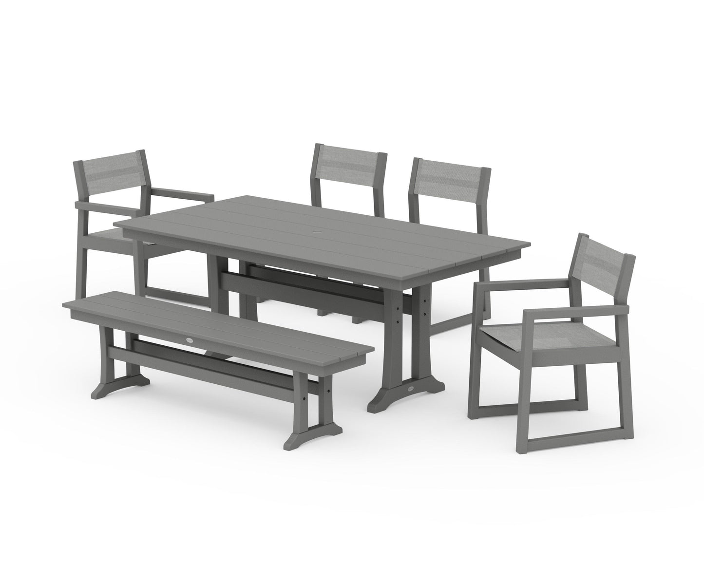 EDGE Sling 6-Piece Farmhouse Dining Set With Trestle Legs
