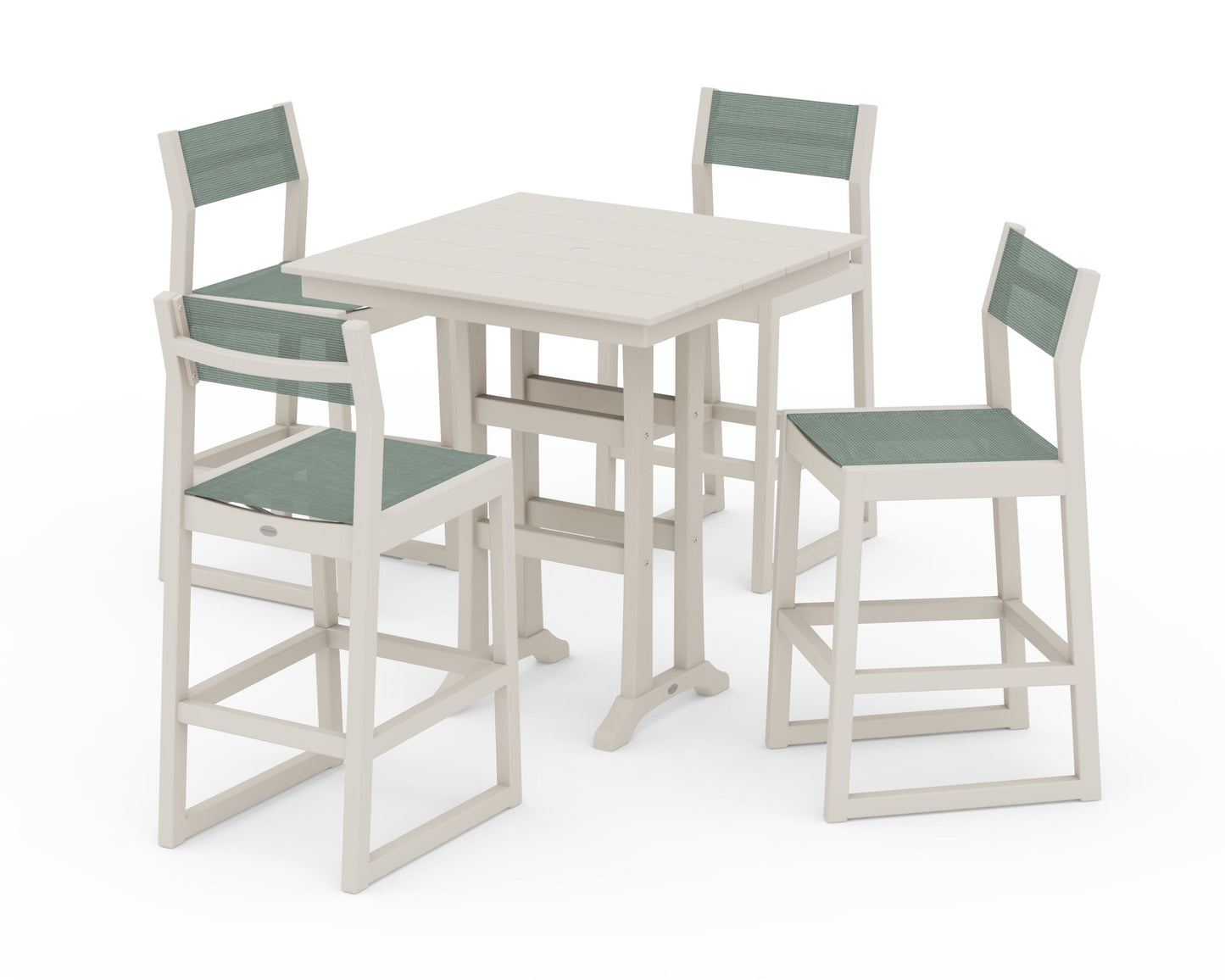 EDGE Sling Arm Chair 5-Piece Farmhouse Bar Set with Trestle Legs