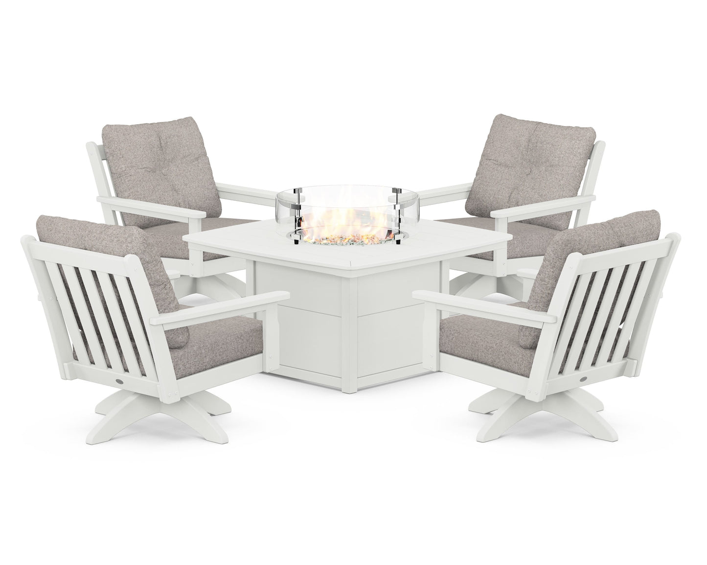 Vineyard 5-Piece Deep Seating Swivel Conversation Set with Fire Pit Table