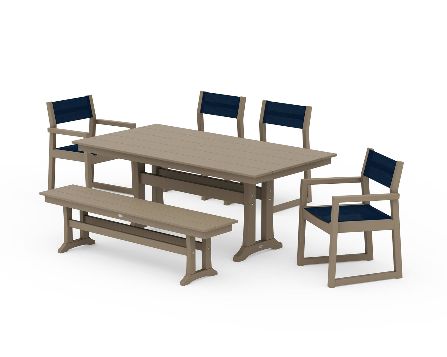 EDGE Sling 6-Piece Farmhouse Dining Set With Trestle Legs