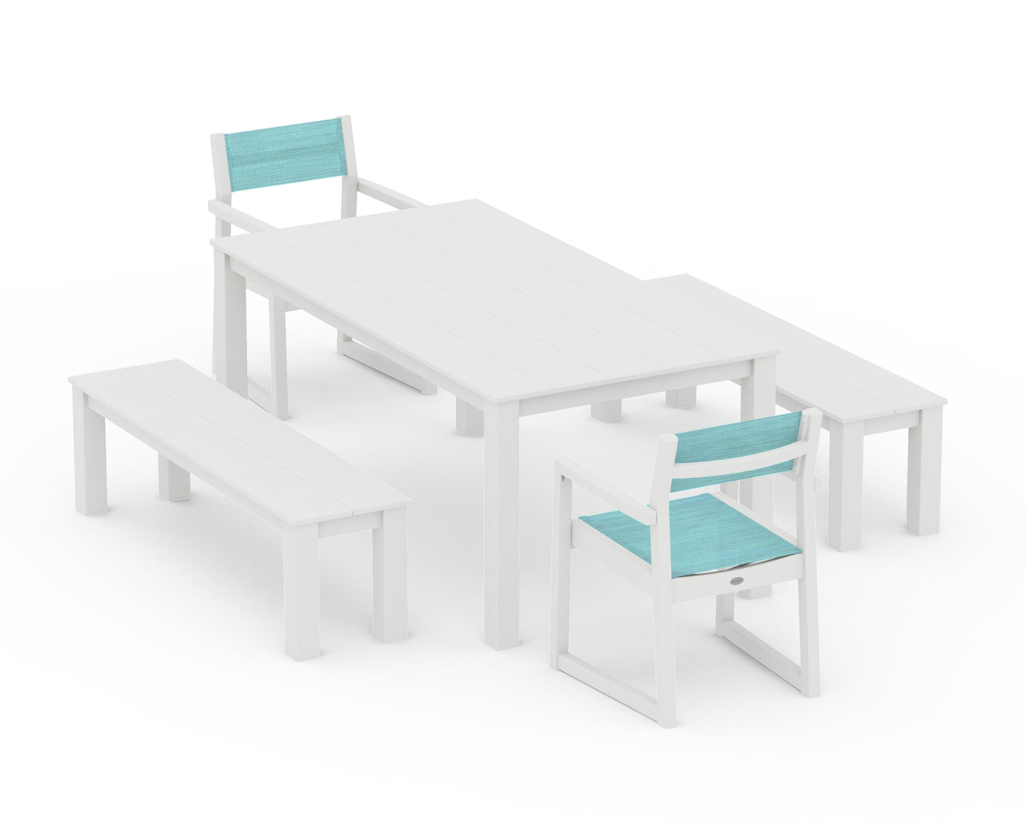 EDGE Sling Arm Chair 5-Piece Parsons Dining Set with Benches