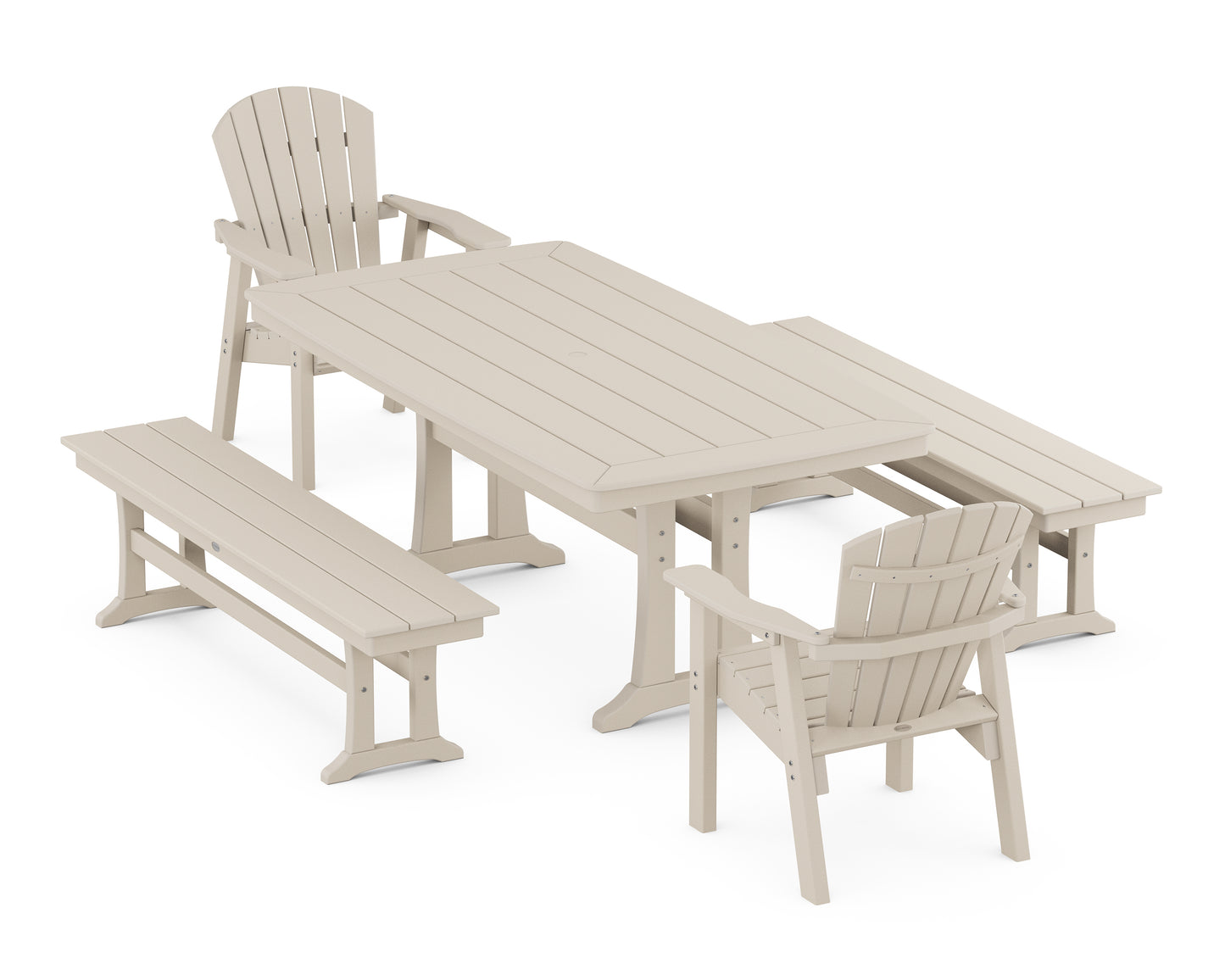 Seashell 5-Piece Dining Set with Trestle Legs