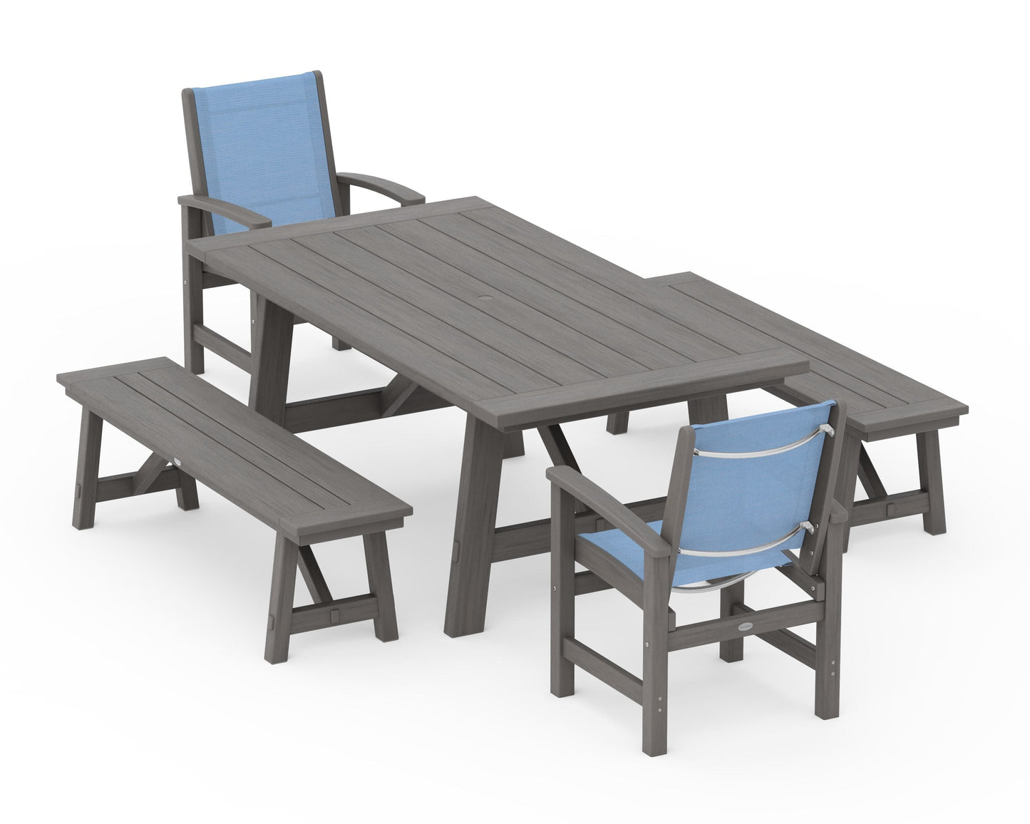 Coastal 5-Piece Rustic Farmhouse Dining Set With Benches