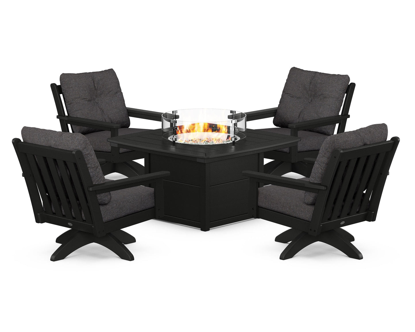 Vineyard 5-Piece Deep Seating Swivel Conversation Set with Fire Pit Table
