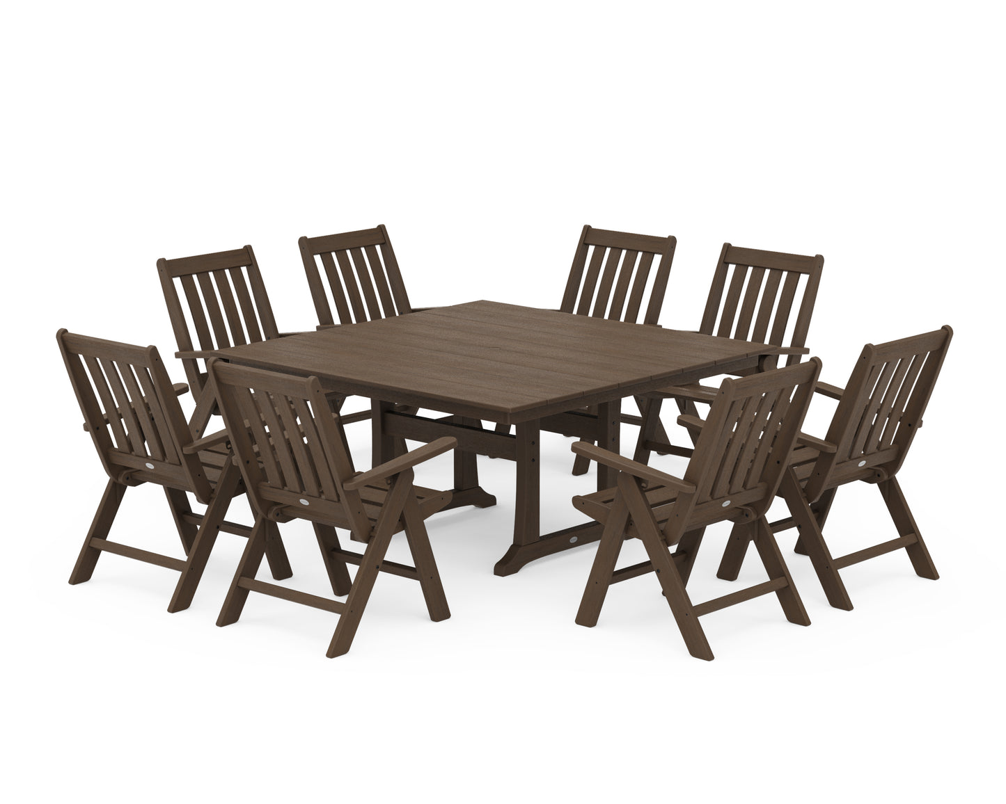 Vineyard Folding Chair 9-Piece Square Farmhouse Dining Set with Trestle Legs