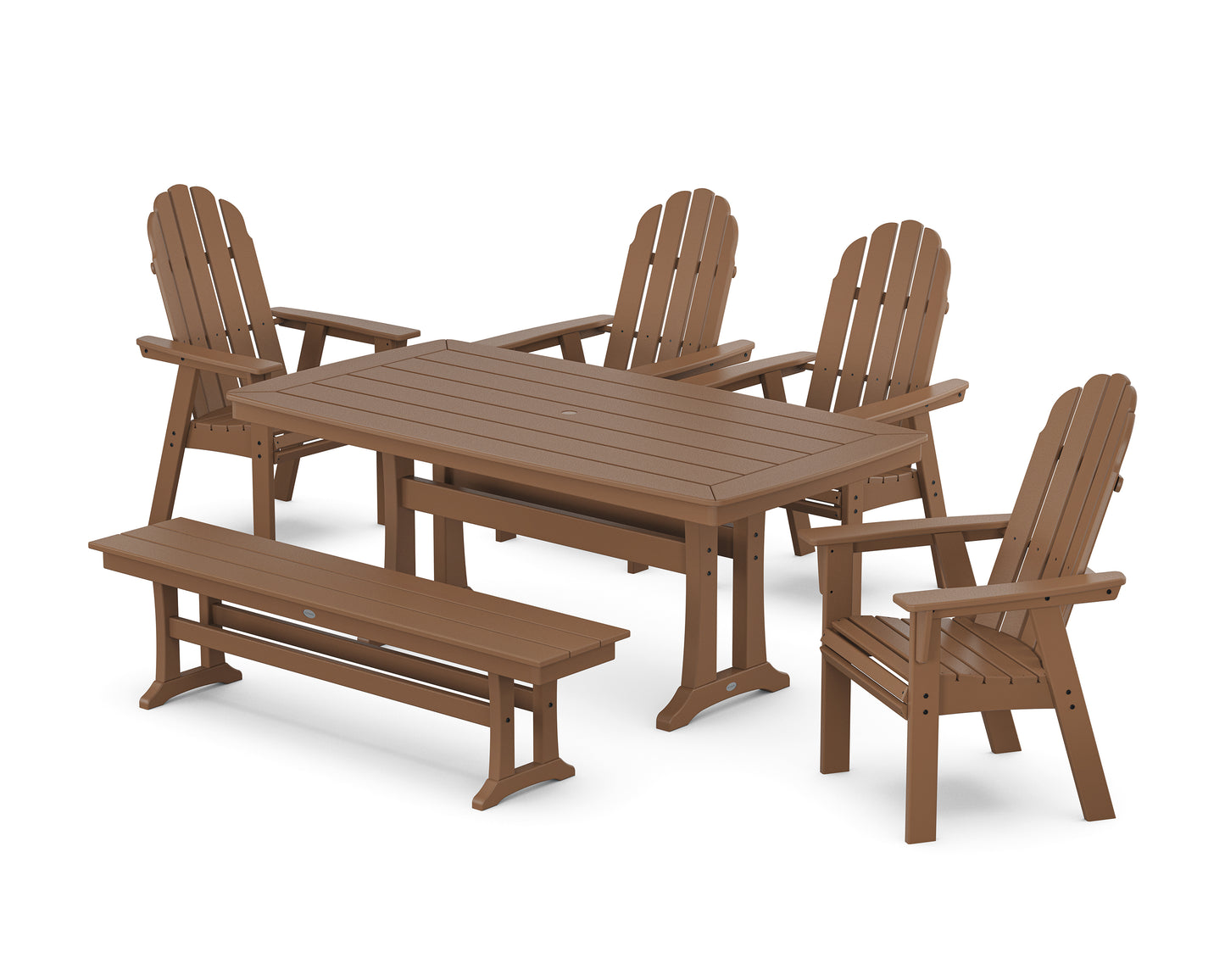 Vineyard Curveback Adirondack Chair 6-Piece Dining Set with Trestle Legs and Bench