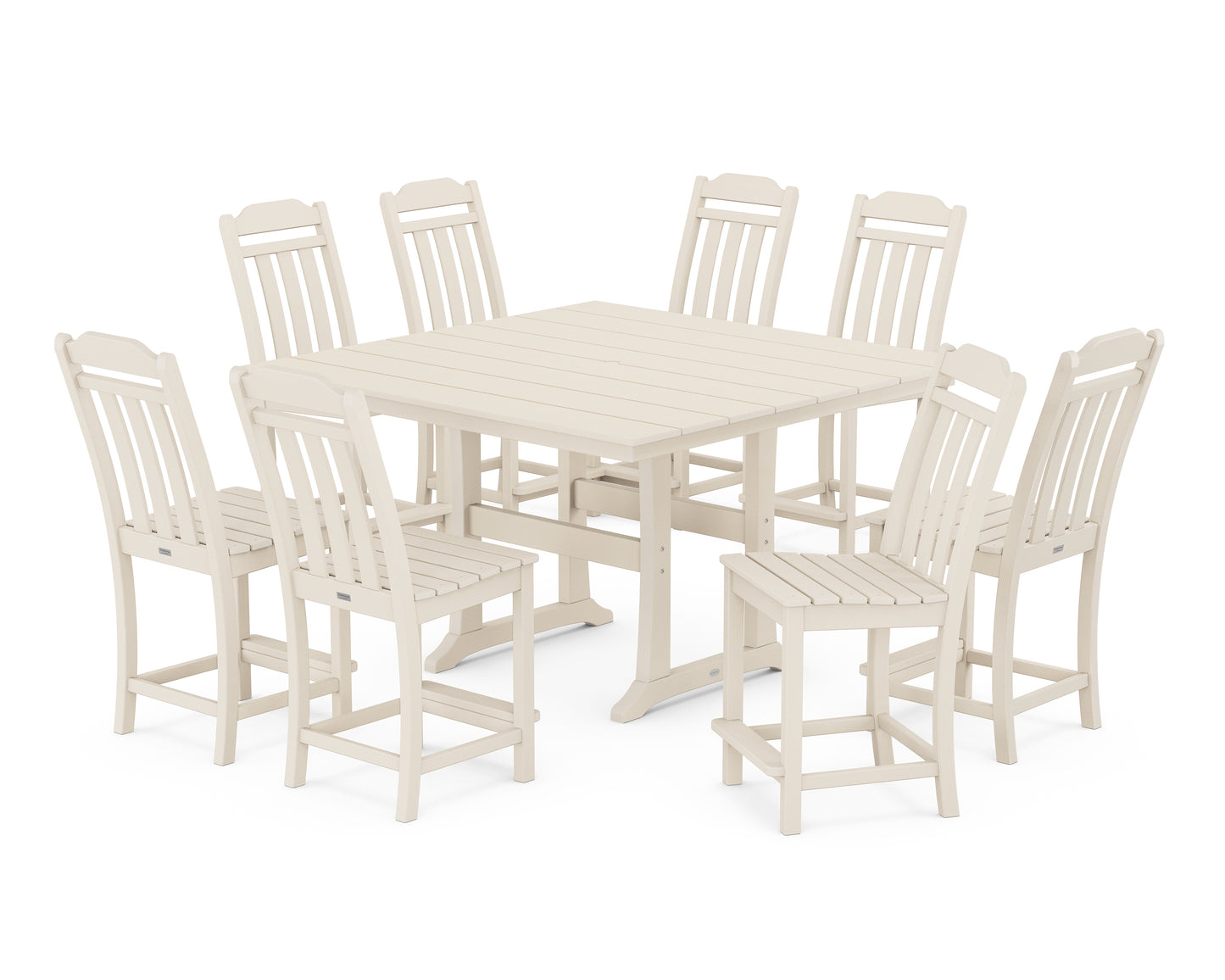 Cottage 9-Piece Square Farmhouse Side Chair Counter Set with Trestle Legs