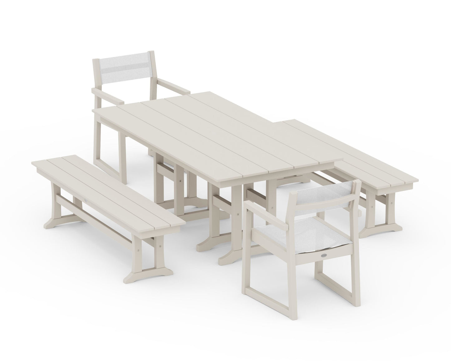 EDGE Sling Arm Chair 5-Piece Farmhouse Dining Set with Benches