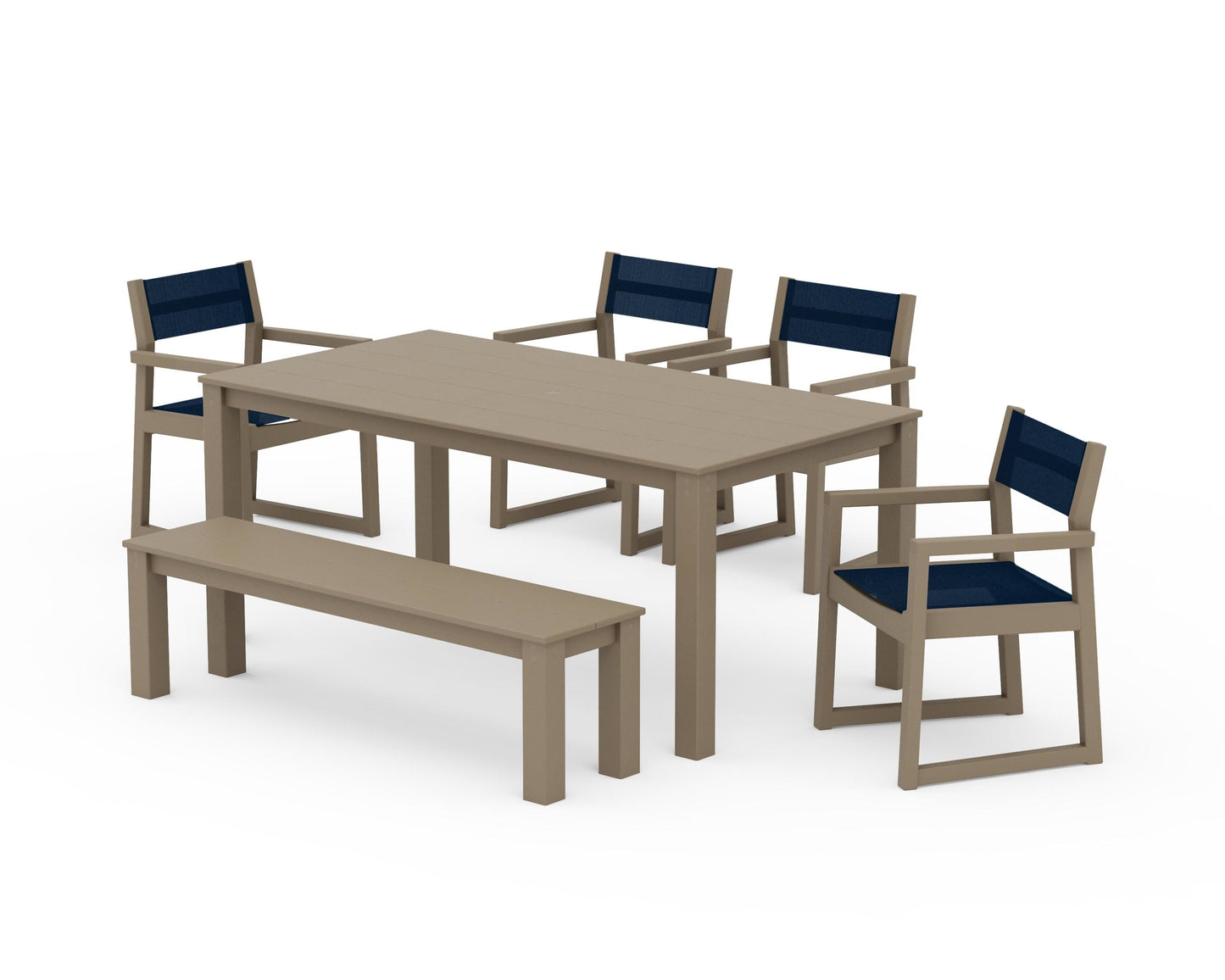 EDGE Sling Arm Chair 6-Piece Parsons Dining Set with Bench