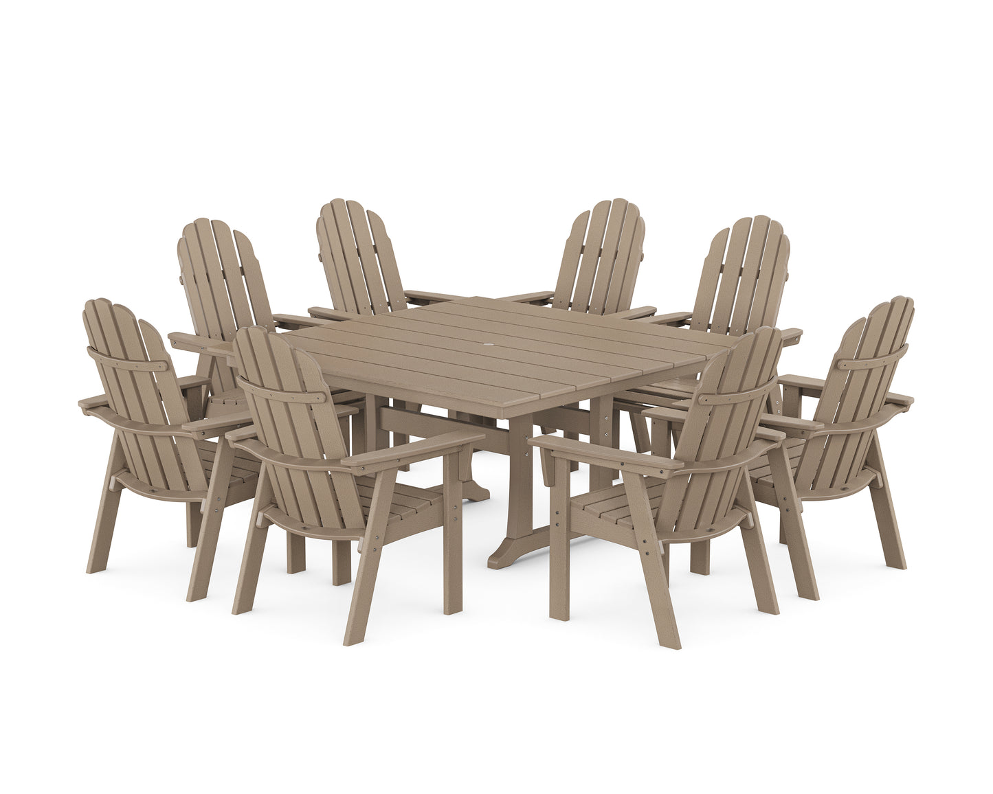 Vineyard Curveback Adirondack 9-Piece Square Farmhouse Dining Set with Trestle Legs