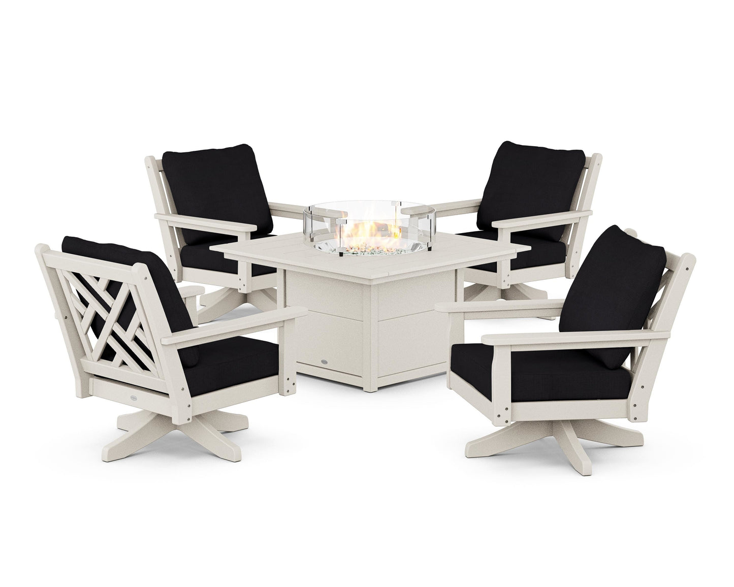 Chippendale 5-Piece Deep Seating Swivel Conversation Set with Fire Pit Table
