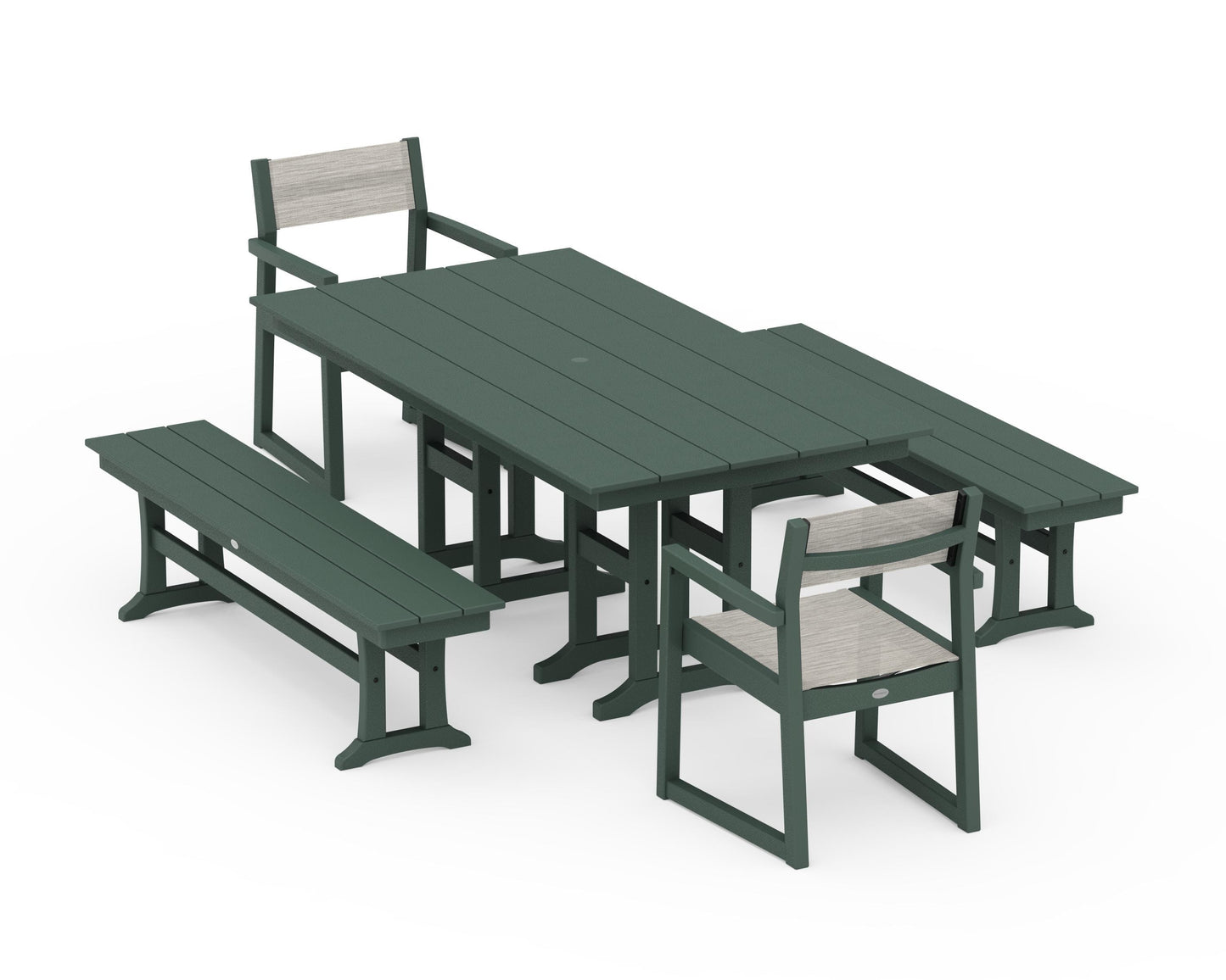 EDGE Sling Arm Chair 5-Piece Farmhouse Dining Set with Benches