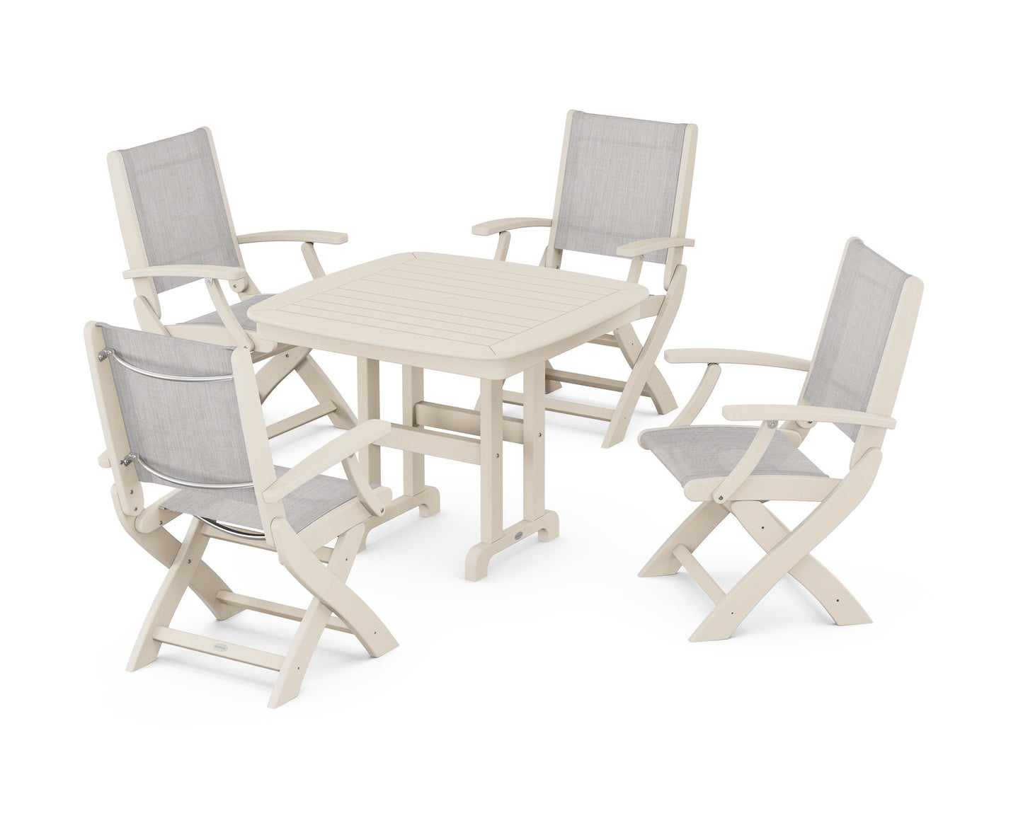 Coastal Folding Chair 5-Piece Dining Set