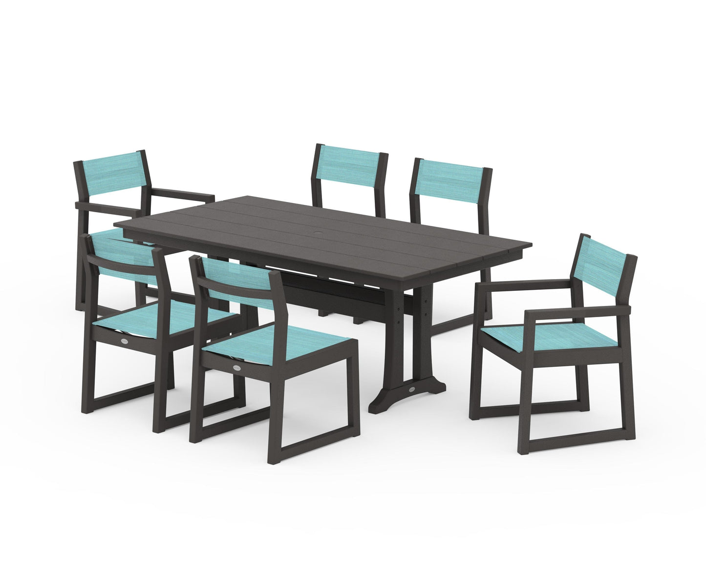 EDGE Sling 7-Piece Farmhouse Trestle Dining Set