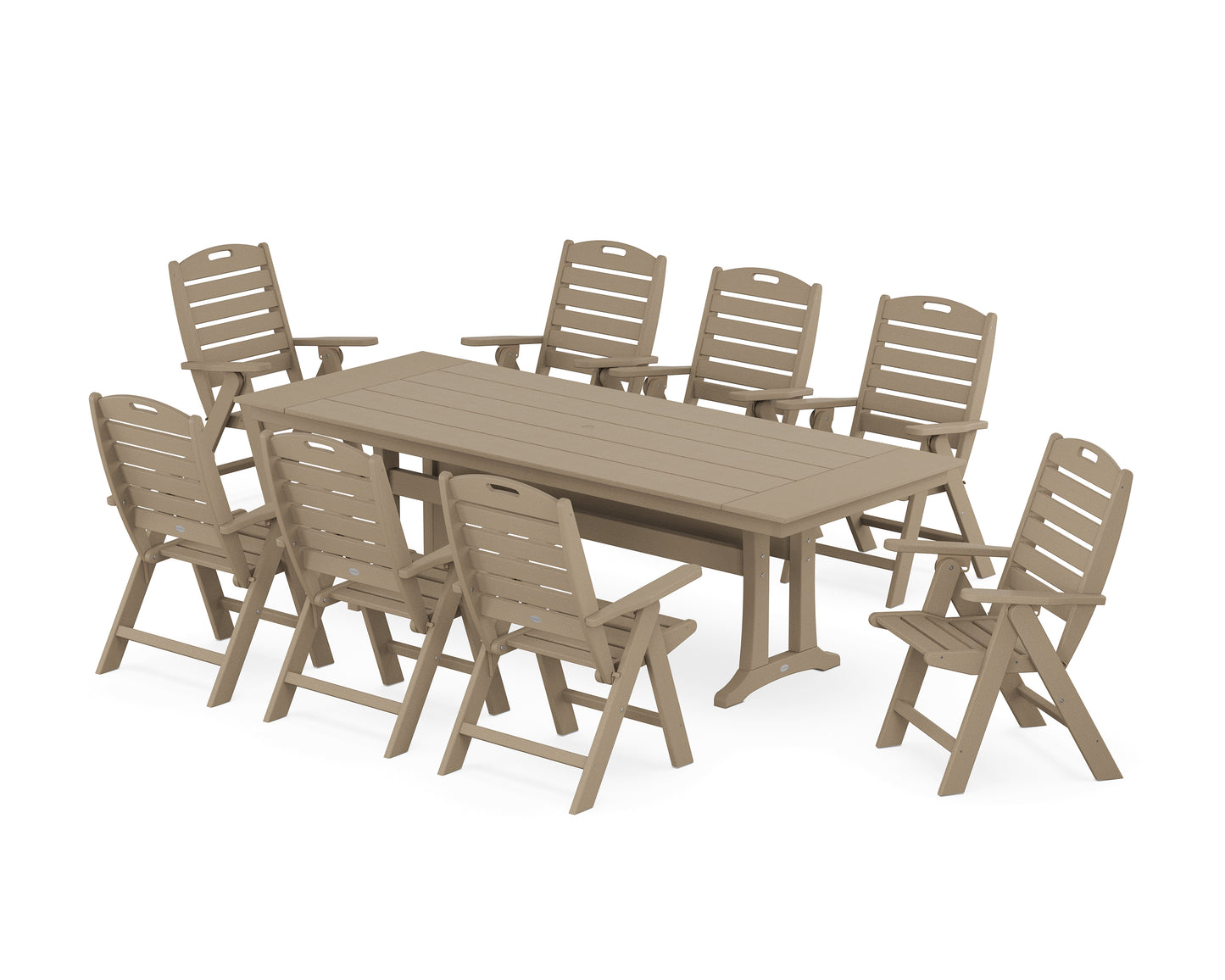 Nautical Highback 9-Piece Farmhouse Dining Set with Trestle Legs