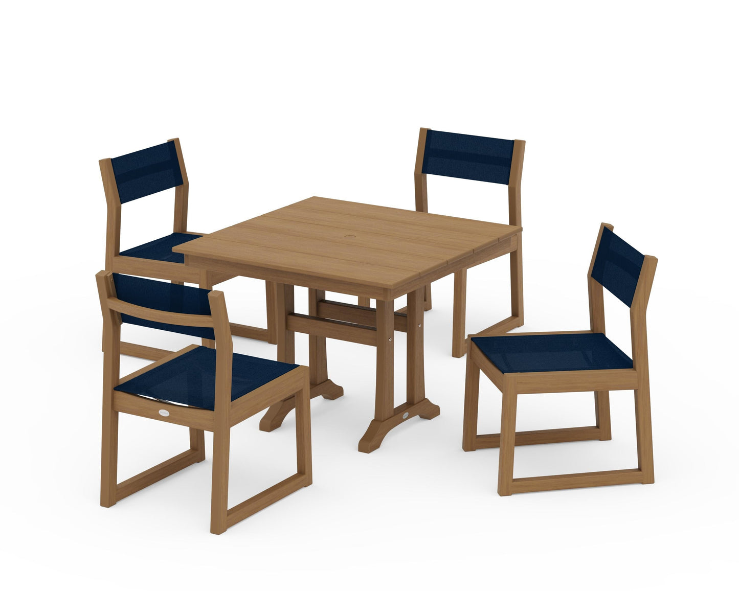 EDGE Sling 5-Piece Farmhouse Trestle Side Chair Dining Set