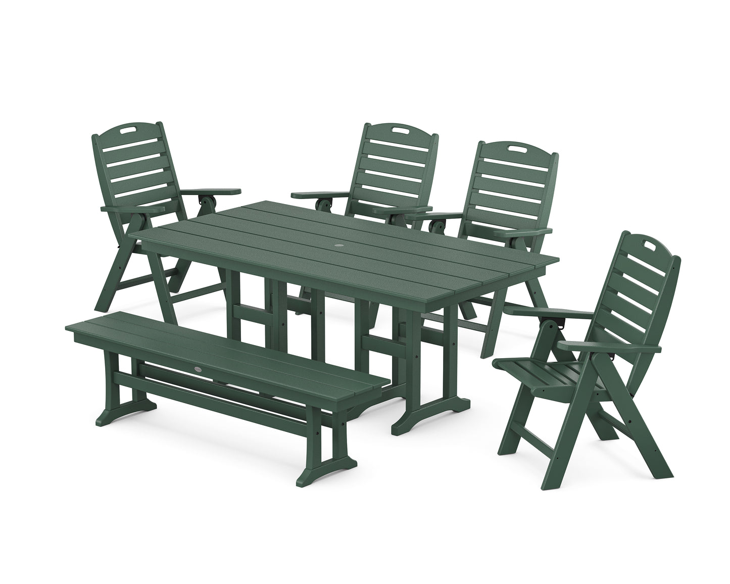 Nautical Highback 6-Piece Farmhouse Dining Set with Bench