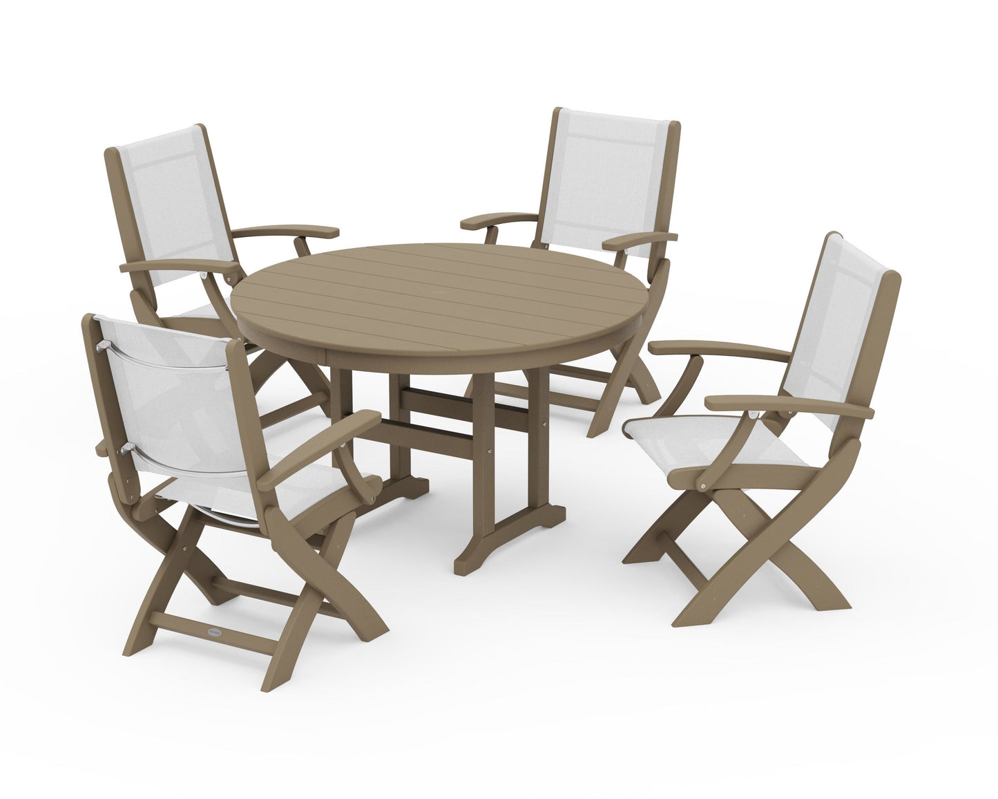 Coastal Folding Chair 5-Piece Round Dining Set