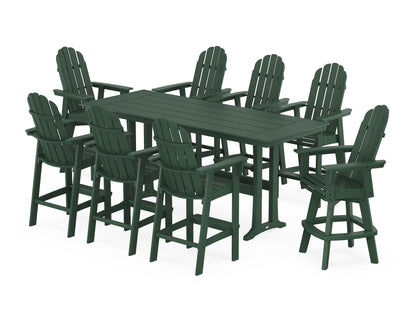 Vineyard Curveback Adirondack Swivel 9-Piece Farmhouse Bar Set with Trestle Legs