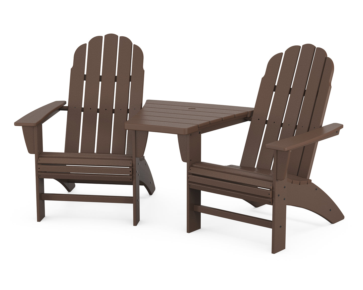 Vineyard 3-Piece Curveback Adirondack Set with Angled Connecting Table
