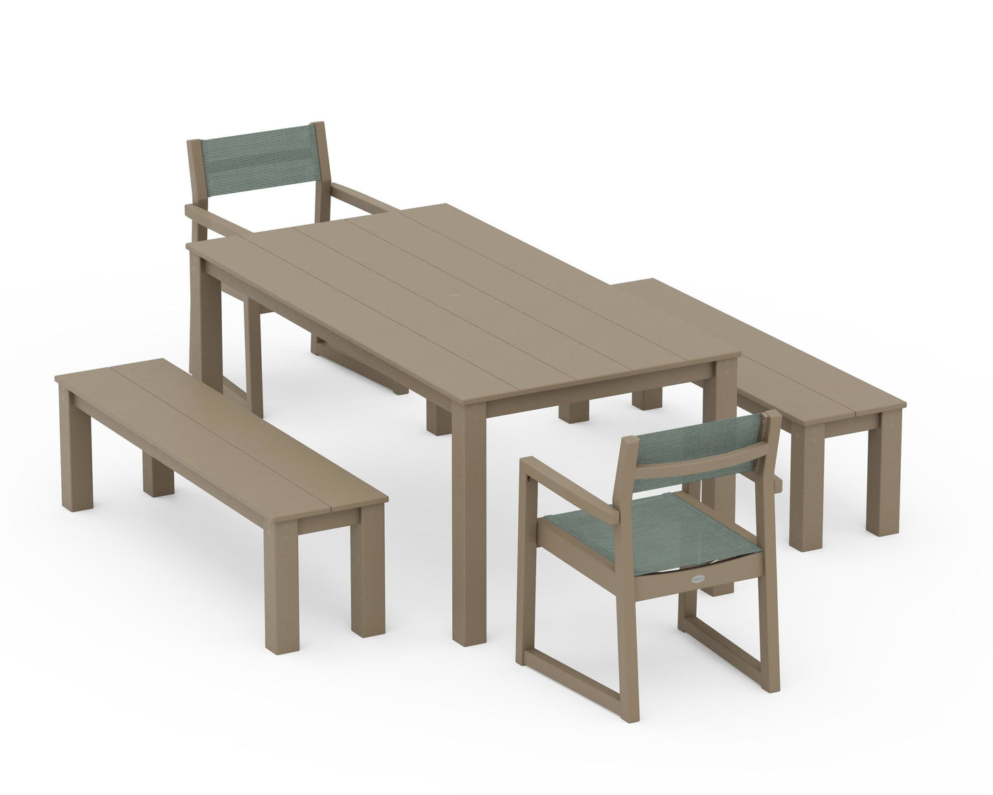 EDGE Sling Arm Chair 5-Piece Parsons Dining Set with Benches