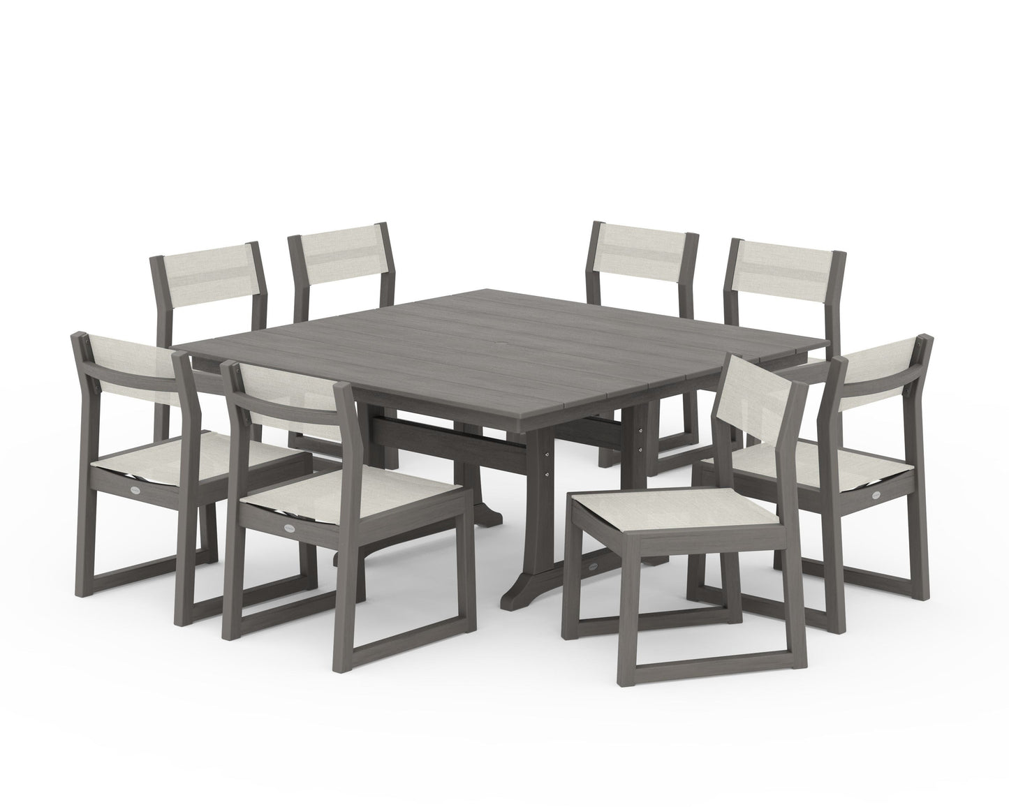 EDGE Sling Side Chair 9-Piece Farmhouse Trestle Dining Set
