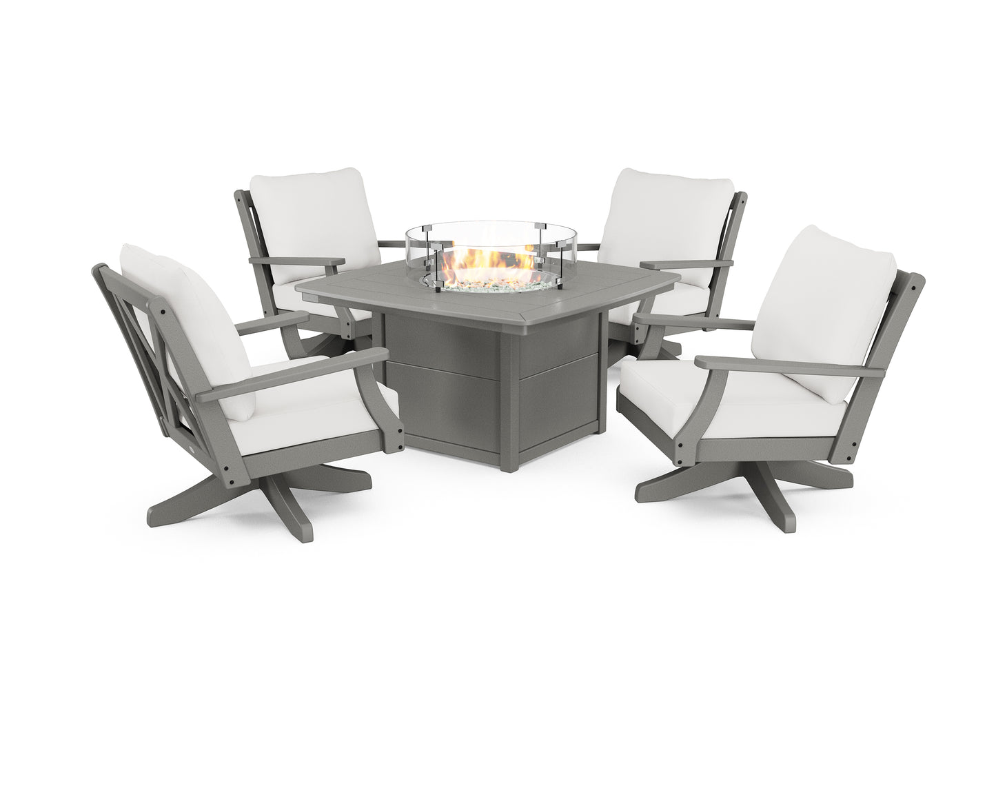 Braxton 5-Piece Deep Seating Swivel Conversation Set with Fire Pit Table