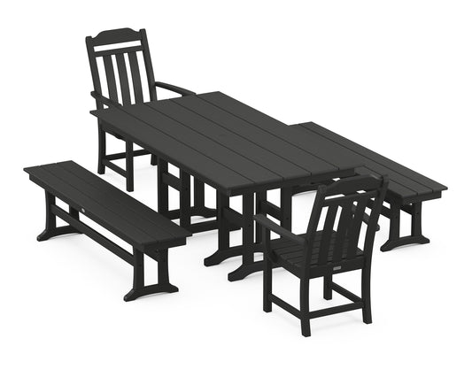 Country Living 5-Piece Farmhouse Dining Set with Benches