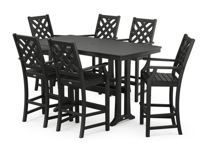 Wovendale Arm Chair 7-Piece Bar Set with Trestle Legs