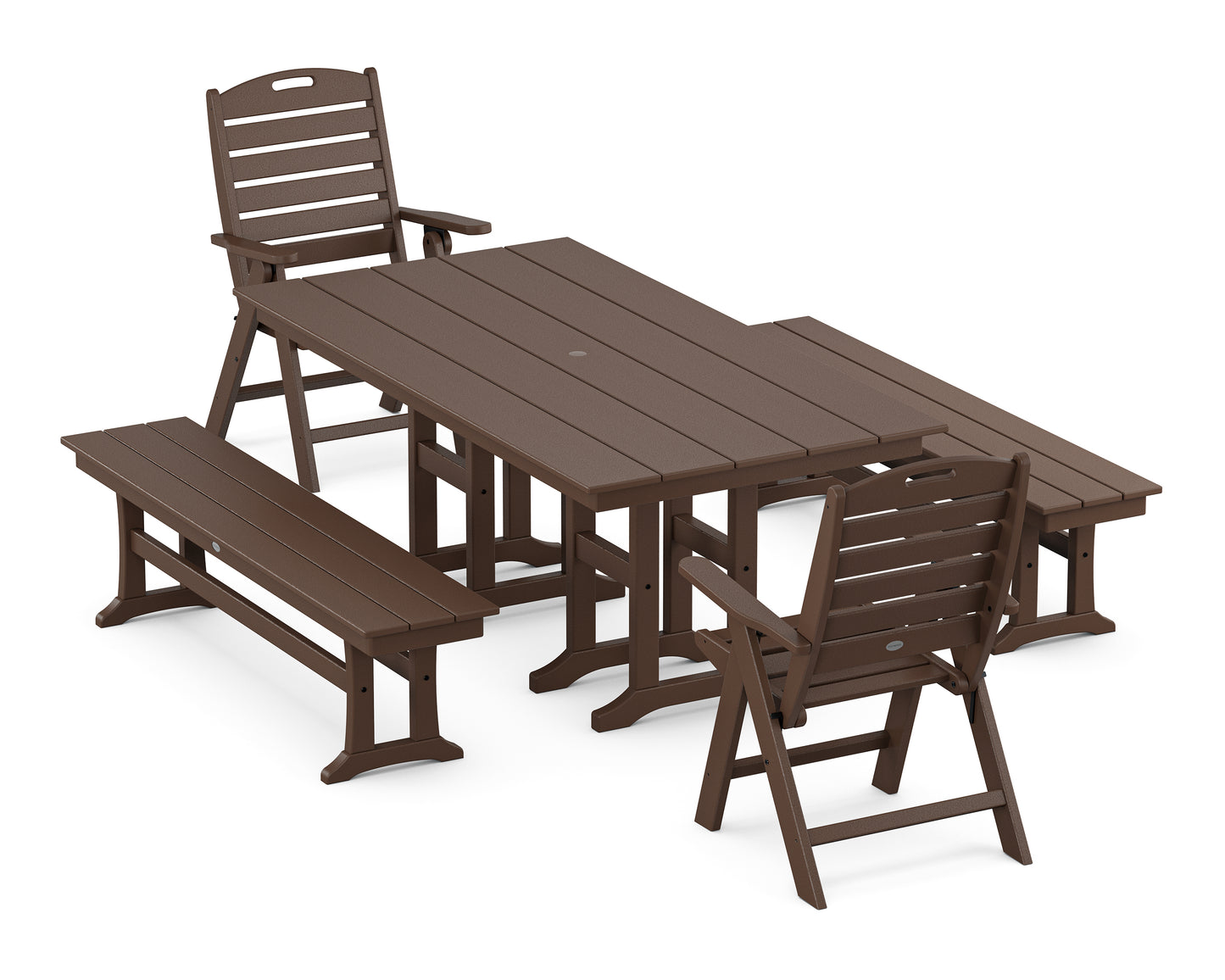 Nautical Highback 5-Piece Farmhouse Dining Set with Benches