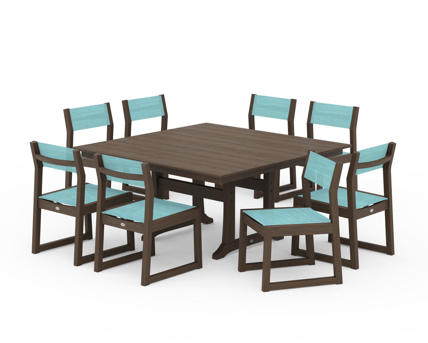 EDGE Sling Side Chair 9-Piece Farmhouse Trestle Dining Set
