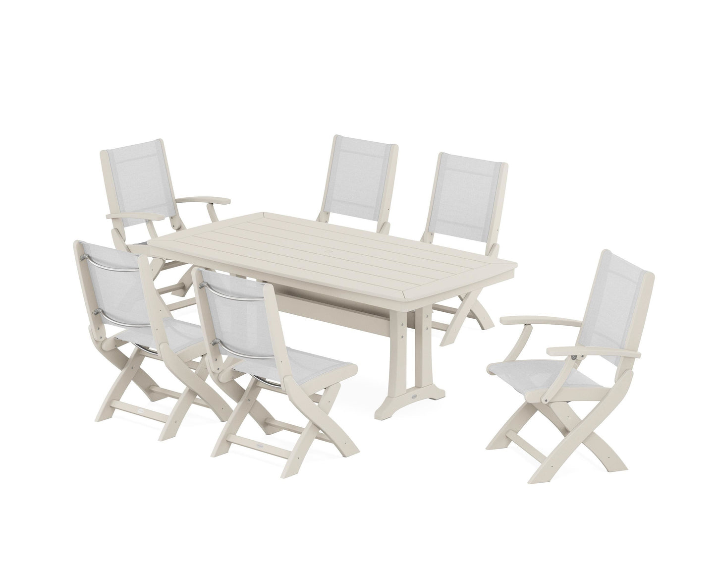 Coastal Folding Chair 7-Piece Dining Set with Trestle Legs