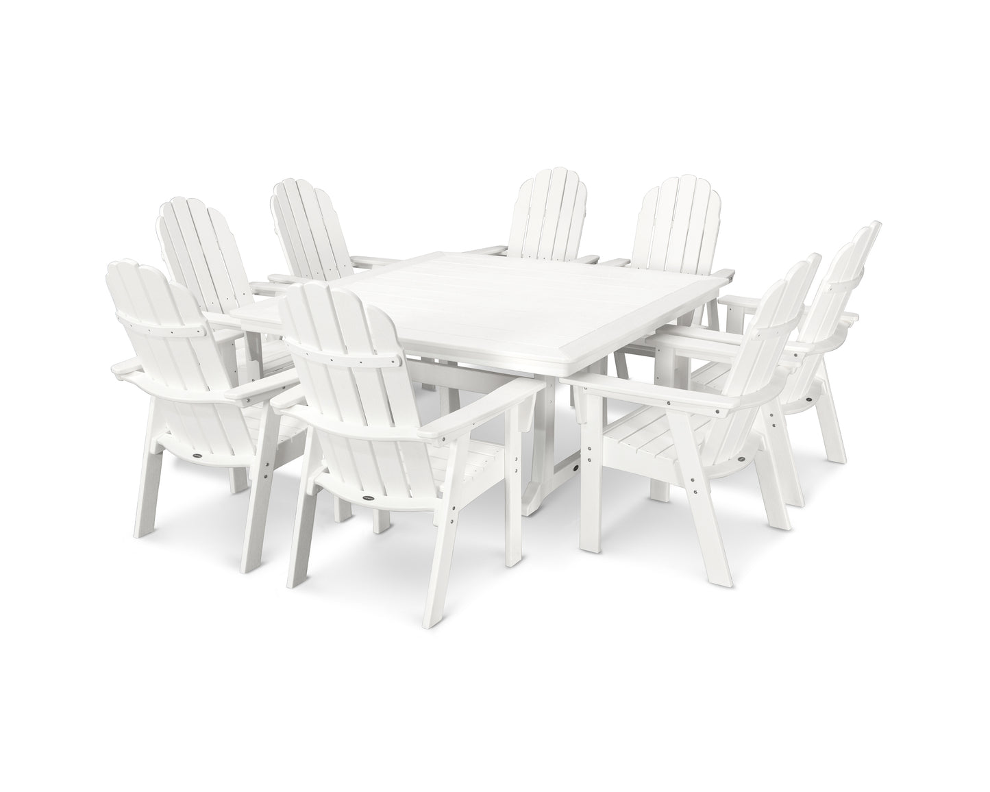 Vineyard Curveback Adirondack 9-Piece Nautical Trestle Dining Set